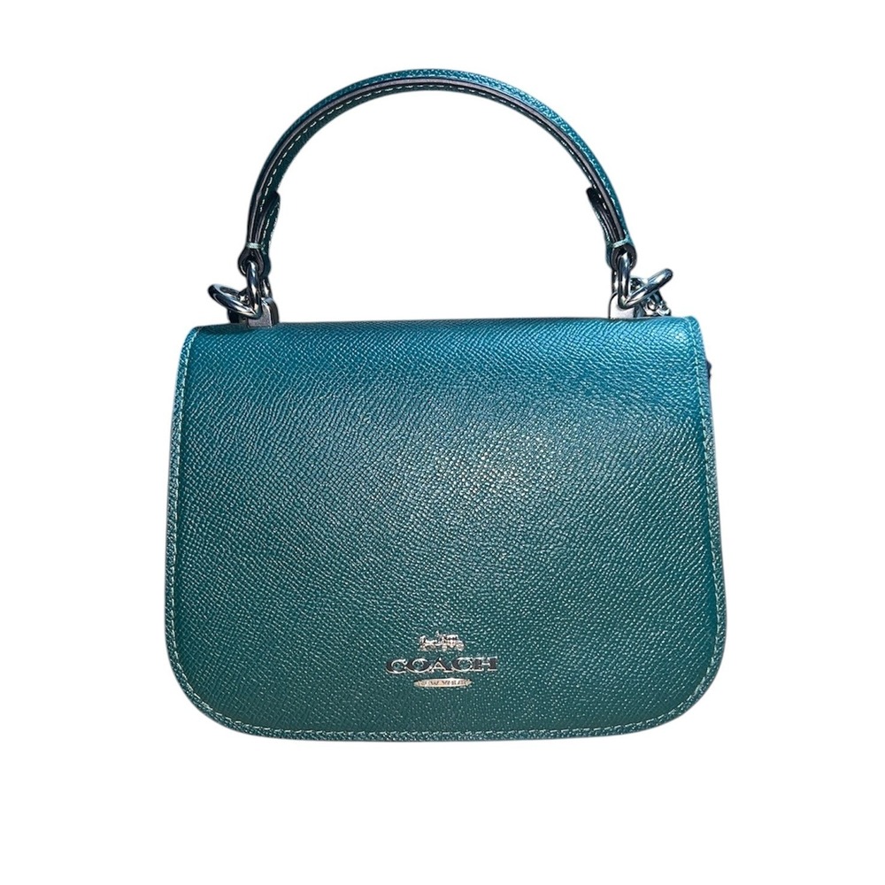 Coach Lysa Top Handle Crossbody Bag Womens Small Teal Green Crossgrain Leather